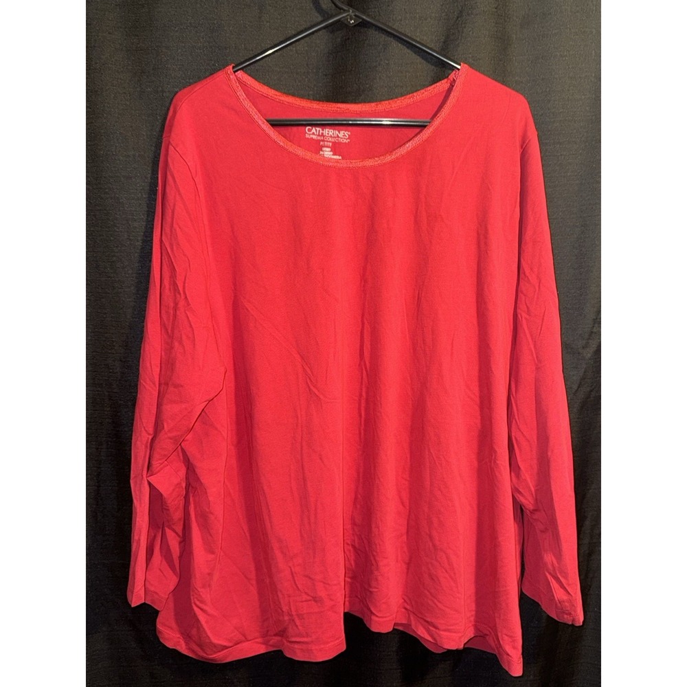 Catherines Suprema Collection 3XWP 26/28WP Red Long Sleeve Top Petite Plus
